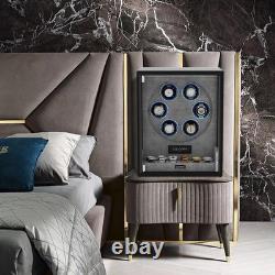 Fingerprint Automatic 6 Watch Winder with Storage Display Case Box RGB LED Gray