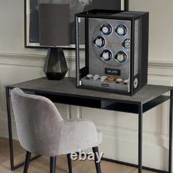 Fingerprint Automatic 6 Watch Winder with Storage Display Case Box RGB LED Gray