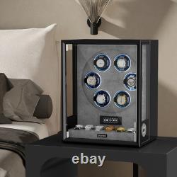 Fingerprint Automatic 6 Watch Winder with Storage Display Case Box RGB LED Gray