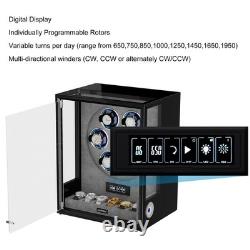 Fingerprint Automatic 6 Watch Winder with Storage Display Case Box RGB LED Gray