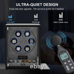 Fingerprint Automatic 6 Watch Winder with Storage Display Case Box RGB LED Gray