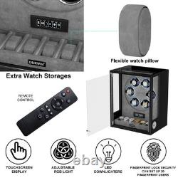 Fingerprint Automatic 6 Watch Winder with Storage Display Case Box RGB LED Gray