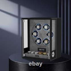 Fingerprint Automatic 6 Watch Winder with Storage Display Case Box RGB LED Gray