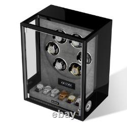 Fingerprint Automatic 6 Watch Winder with Storage Display Case Box RGB LED Gray