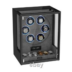 Fingerprint Automatic 6 Watch Winder with Storage Display Case Box RGB LED Gray