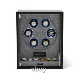 Fingerprint Automatic 6 Watch Winder with Storage Display Case Box RGB LED Gray