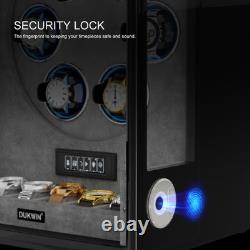 Fingerprint Automatic 6 Watch Winder with Storage Display Case Box RGB LED Gray