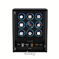 Fingerprint Automatic 9 Watch Winder LED RGB 6 with Storage Display Case Box New