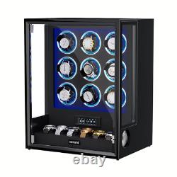 Fingerprint Automatic 9 Watch Winder LED RGB 6 with Storage Display Case Box New