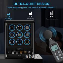 Fingerprint Automatic 9 Watch Winder LED RGB 6 with Storage Display Case Box New
