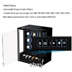Fingerprint Automatic 9 Watch Winder LED RGB 6 with Storage Display Case Box New