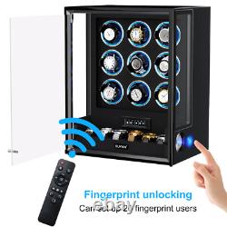 Fingerprint Automatic 9 Watch Winder LED RGB 6 with Storage Display Case Box New