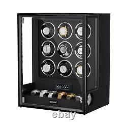 Fingerprint Automatic 9 Watch Winder LED RGB 6 with Storage Display Case Box New