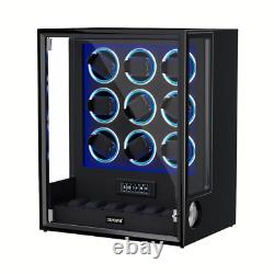 Fingerprint Automatic 9 Watch Winder LED RGB 6 with Storage Display Case Box New