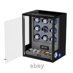 Fingerprint Entry Automatic 9 Watch Winder Box 6 Storage Display Case RGB/LED US