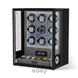 Fingerprint Entry Automatic 9 Watch Winder Box 6 Storage Display Case RGB/LED US