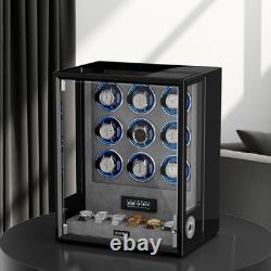 Fingerprint Entry Automatic 9 Watch Winder Box 6 Storage Display Case RGB/LED US