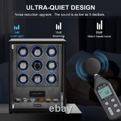 Fingerprint Entry Automatic 9 Watch Winder Box 6 Storage Display Case RGB/LED US