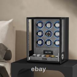 Fingerprint Entry Automatic 9 Watch Winder Box 6 Storage Display Case RGB/LED US