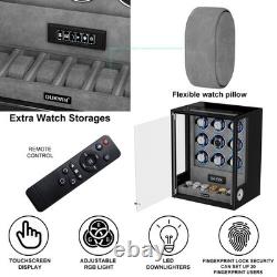 Fingerprint Entry Automatic 9 Watch Winder Box 6 Storage Display Case RGB/LED US