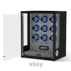 Fingerprint Entry Automatic 9 Watch Winder Box 6 Storage Display Case RGB/LED US