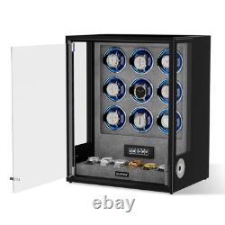 Fingerprint Entry Automatic 9 Watch Winder Box 6 Storage Display Case RGB/LED US