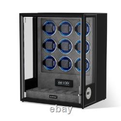 Fingerprint Entry Automatic 9 Watch Winder Box 6 Storage Display Case RGB/LED US