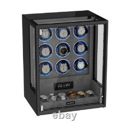 Fingerprint Entry Automatic 9 Watch Winder Box 6 Storage Display Case RGB/LED US