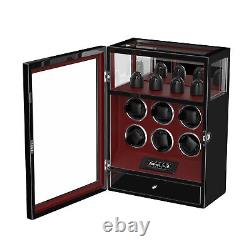 Fingerprint LCD Automatic 6 Watch Winder Box With Watch Storage Display Case Red