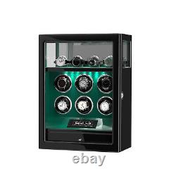 Fingerprint Lock Automatic 6 Watch Winder With 4 Watch Storage Display Case LCD