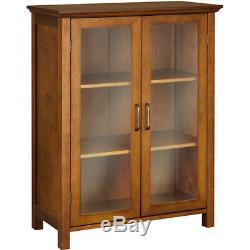 Floor Cabinet Box Storage Case Display 2 Glass Doors Home Indoor Living Room