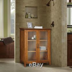 Floor Cabinet Box Storage Case Display 2 Glass Doors Home Indoor Living Room