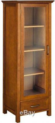 Floor Cabinet Curio Case Display Storage Drawer Glass Doors Oil Oak Finish