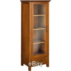 Floor Cabinet Curio Case Display Storage Drawer Glass Doors Oil Oak Finish