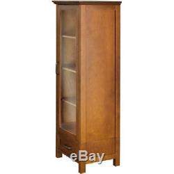 Floor Cabinet Curio Case Display Storage Drawer Glass Doors Oil Oak Finish