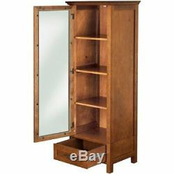 Floor Cabinet Curio Case Display Storage Shelf Glass Doors Elegant Oak Finish
