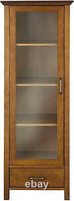 Floor Cabinet Curio Case Display Storage Shelf Glass Doors Elegant Oak Finish