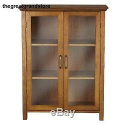 Floor Cabinet Wood Glass Door Storage Display Case Shelf Cupboard Oak Oil Corner