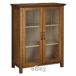 Floor Cabinet Wood Glass Door Storage Display Case Shelf Cupboard Oak Oil Corner