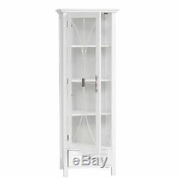 Floor Display Cabinet Curio Case Glass Door Storage Tower Drawer Shelf Furniture