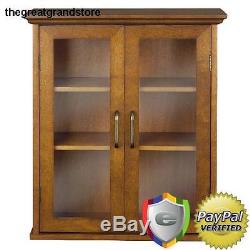 Glass Curio Cabinet Antiques Display Case Furniture Wood Shelves Storage Shelf