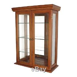 Glass Curio Cabinet Storage Display Case Corner Furniture Wood Shelves Brown