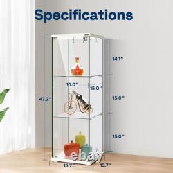 Glass Display Cabinet 3-Shelf Glass Curio Cabinet Trophy Case Bookshelf with Lock