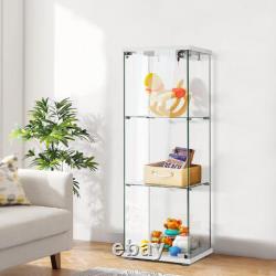 Glass Display Cabinet 3-Shelf Glass Curio Cabinet Trophy Case Bookshelf with Lock