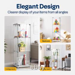 Glass Display Cabinet 3-Shelf Glass Curio Cabinet Trophy Case Bookshelf with Lock