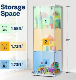 Glass Display Cabinet 3-Shelf Glass Curio Cabinet Trophy Case Bookshelf with Lock