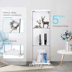 Glass Display Cabinet 3-Shelf Glass Curio Cabinet Trophy Case Bookshelf with Lock