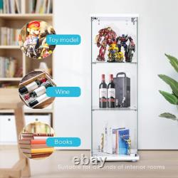Glass Display Cabinet 3-Shelf Glass Curio Cabinet Trophy Case Bookshelf with Lock