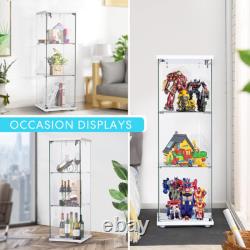 Glass Display Cabinet 3-Shelf Glass Curio Cabinet Trophy Case Bookshelf with Lock