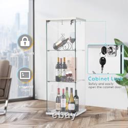 Glass Display Cabinet 3-Shelf Glass Curio Cabinet Trophy Case Bookshelf with Lock